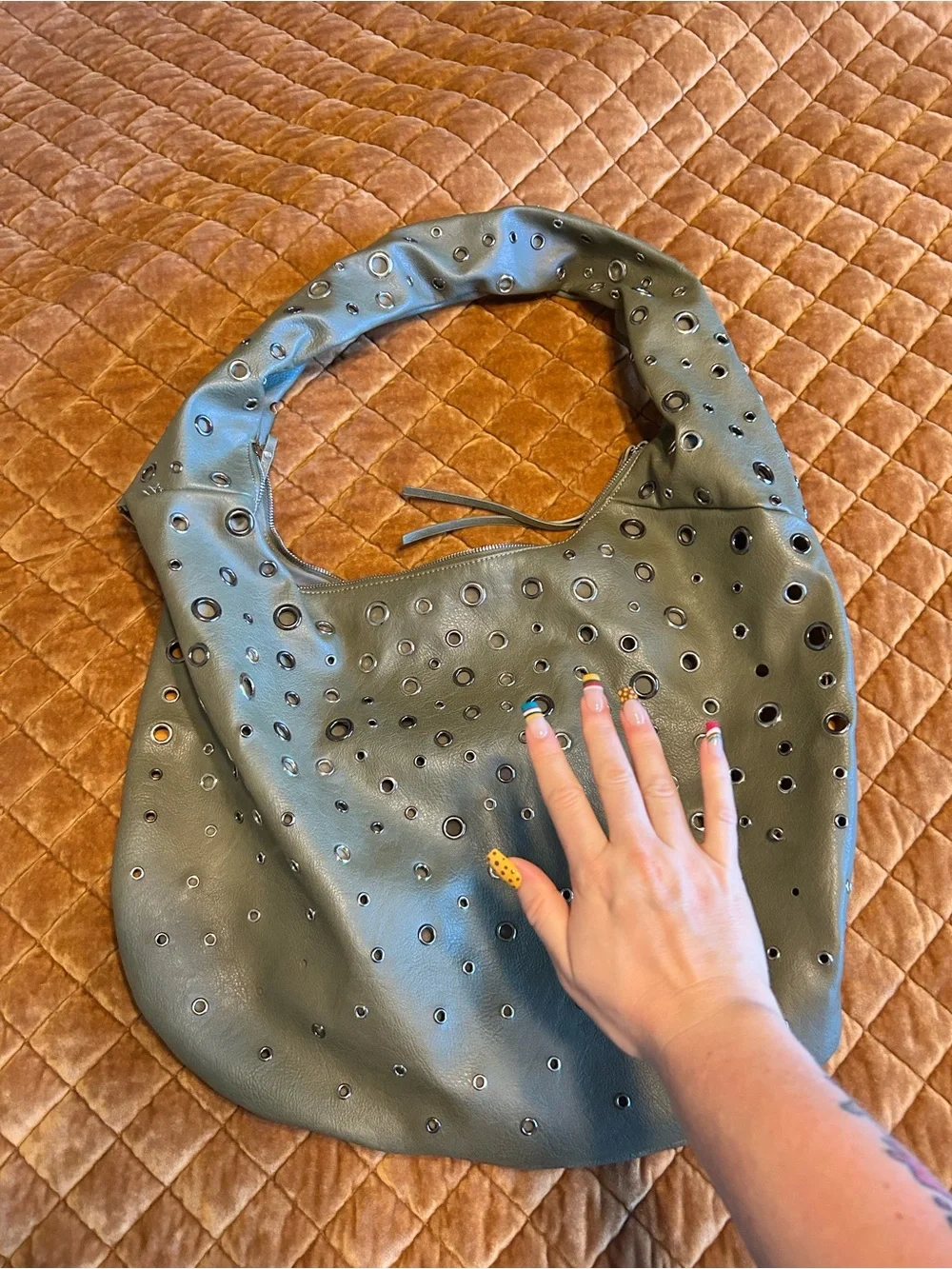Free People Grommet Hobo Shoulder Bag in Sage Green